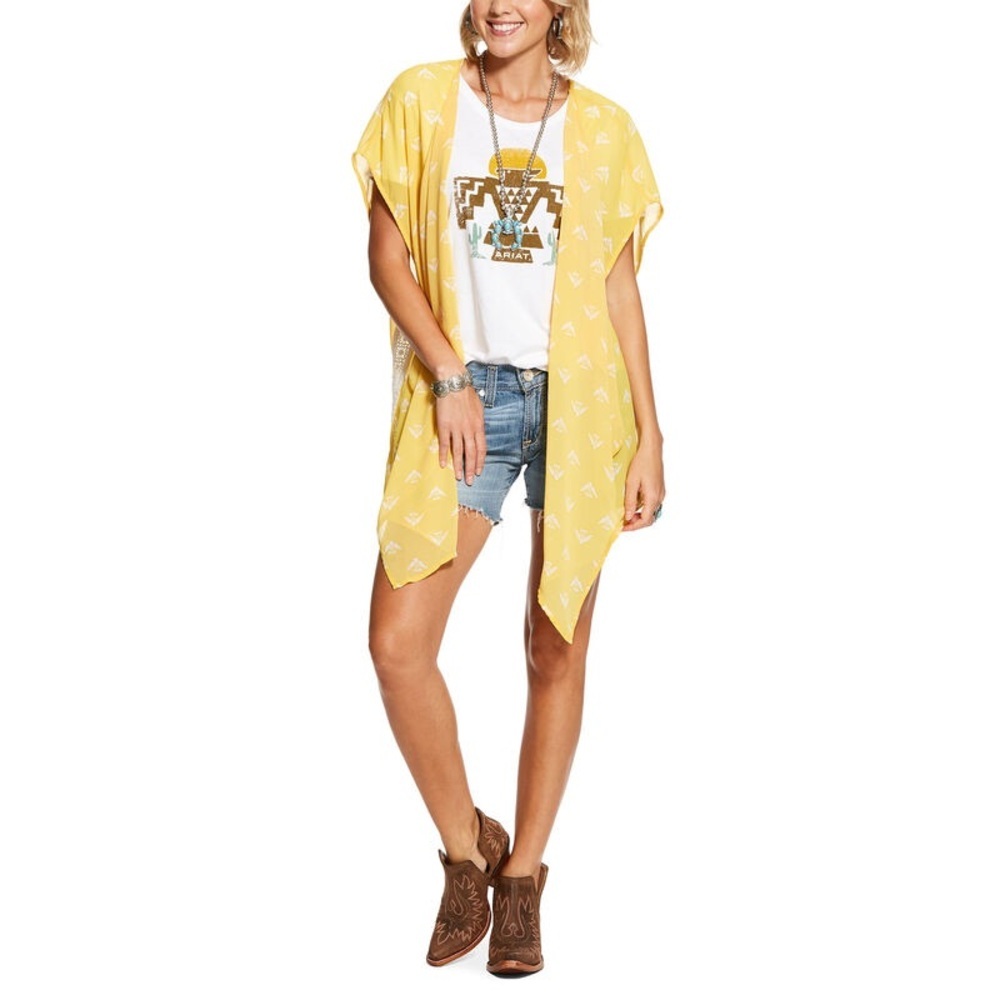 Arita Yellow Bird Lace Kimono Cover Up Cardigan Size Large